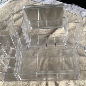 Makeup organizer with built in mirror
